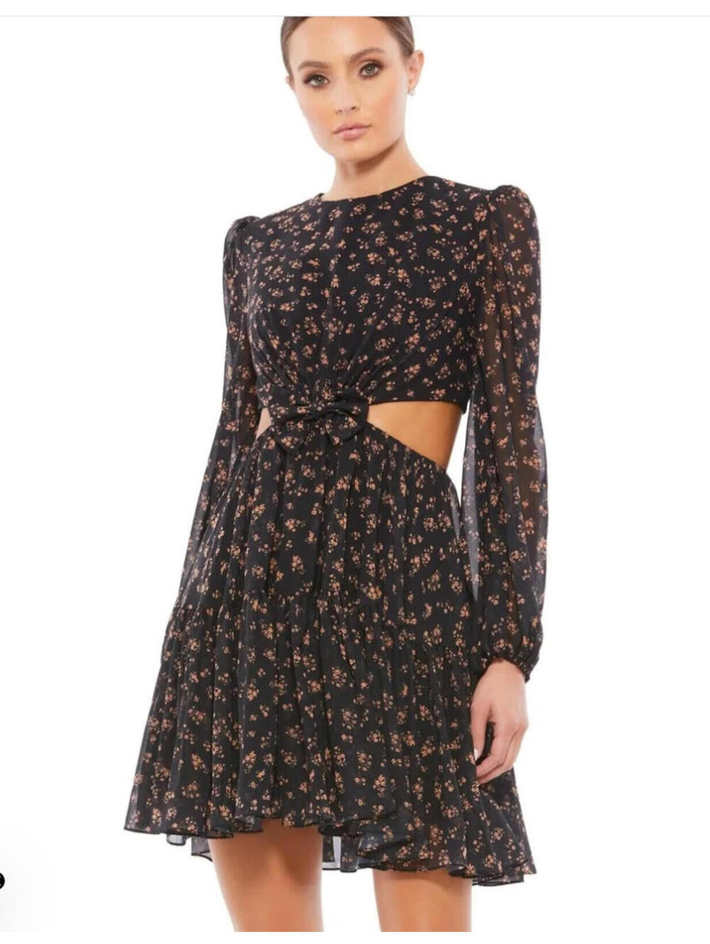 Ieena Mac Duggal Black Mini Cutout Floral Dress Size 10 55432